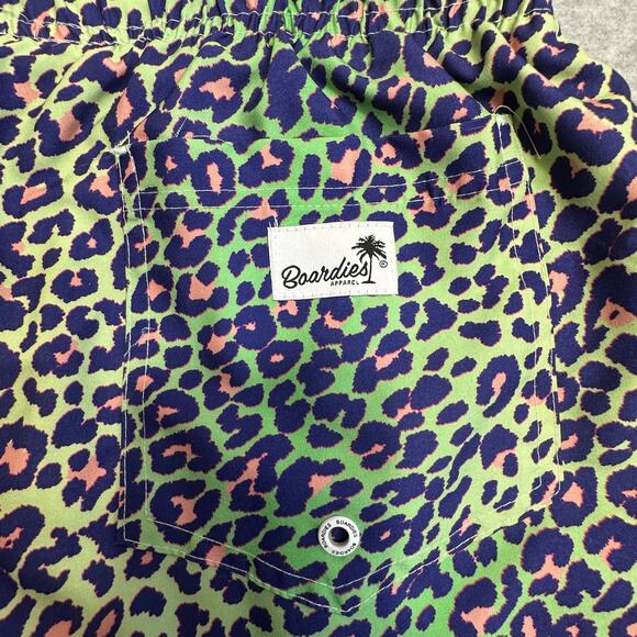 Boardies Apparel Swim Shorts S Green Blue Pink Leopard Print Mesh Lined Stretch - Picture 3 of 8